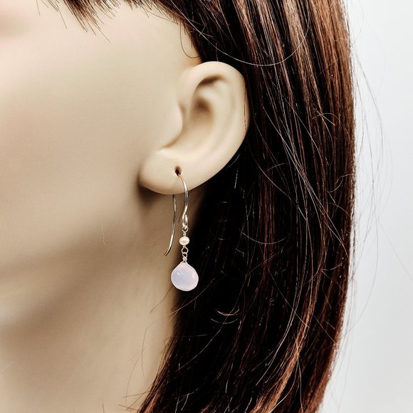 Pink Chalcedony & Pearl Earrings, 14K Gold Filled Gemstone Earrings - Picture 11 of 13